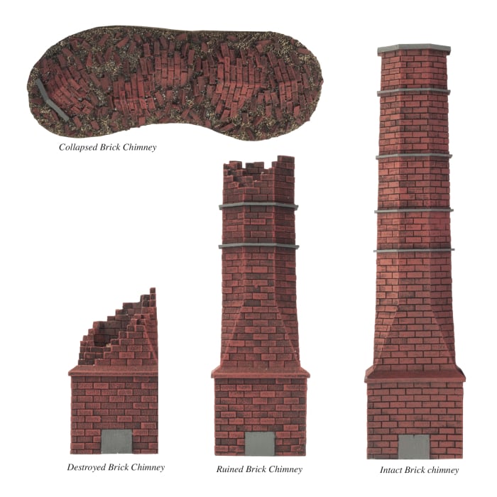 European Factory: Brick Chimneys (x4)