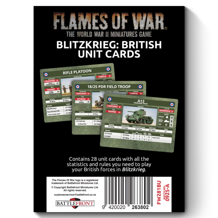 Blitzkrieg British Unit Cards (x28 Cards) - Limited Edition