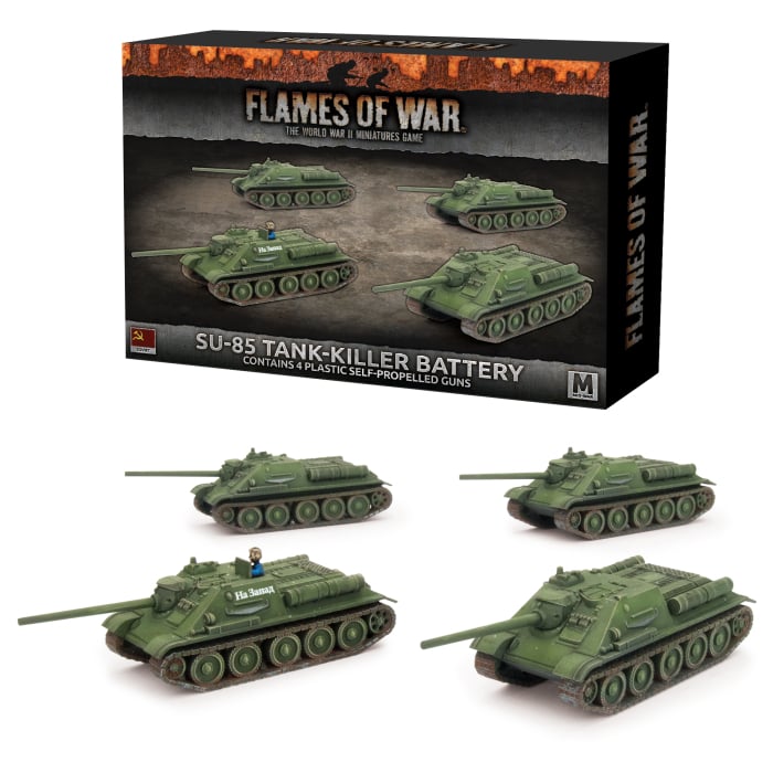 SU-85 Medium SP Battery (Mid War x4 Tanks Plastic), x4 SU-85 SP guns