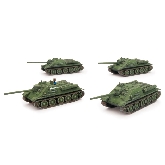 SU-85 Medium SP Battery (Mid War x4 Tanks Plastic), x4 SU-85 SP guns