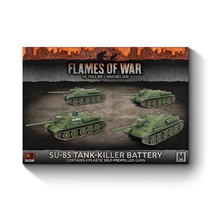 SU-85 Medium SP Battery (Mid War x4 Tanks Plastic), x4 SU-85 SP guns